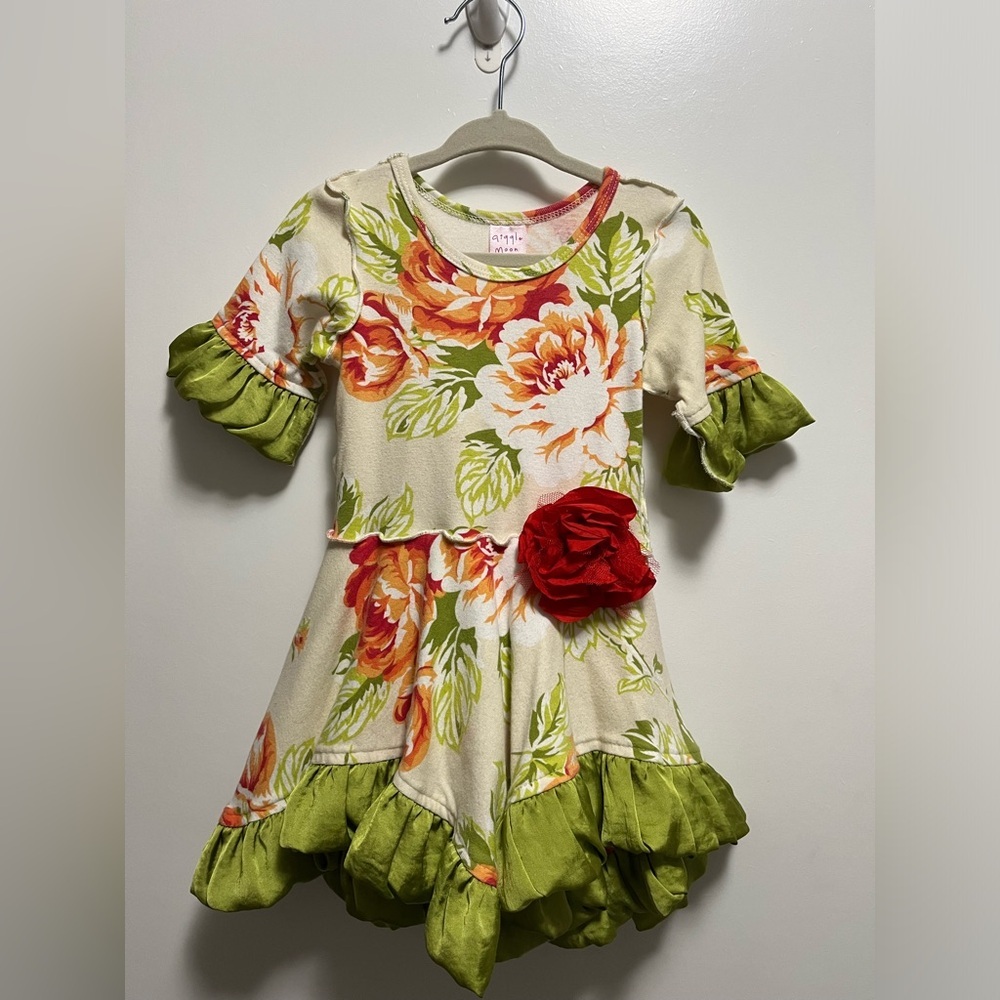 Giggle Moon Girls Half Sleeve Flower Twirl Ruffle Dress Size 18 Months